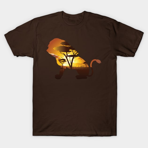 African Sunset and Lion T-Shirt by AnnArtshock